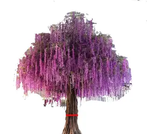 Pohon bunga ungu besar pohon bunga Wisteria sutra buatan untuk dekorasi pernikahan pohon Wisteria buatan