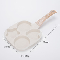 Wajan Penggorengan Sarapan Datar Anti Lengket Berkualitas Tinggi dari Aluminium dengan Empat Lubang, Pegangan Kayu, Ukuran 35x18cm, Kapasitas 1-2L
