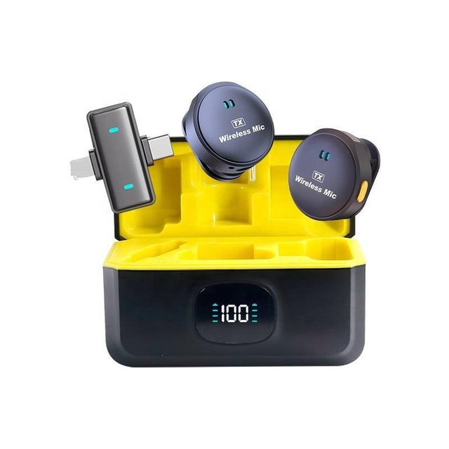 Wireless Clip-On Mic for Smartphones 2.4G Real-Time Sync, 8-Hour Playtime, Noise Cancelling Lavalier Microphone for IOS Android