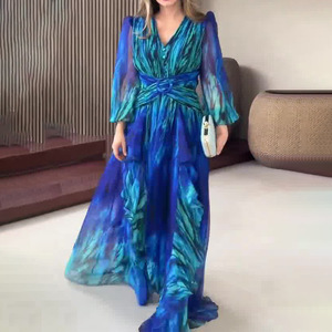 Vestito <span class=keywords><strong>Lungo</strong></span> Elegante da Donna in <span class=keywords><strong>Chiffon</strong></span> Stile Francese Retrò, Nuova Collezione Autunno 2026, Commercio all'Ingrosso per Boutique - Product Image 2