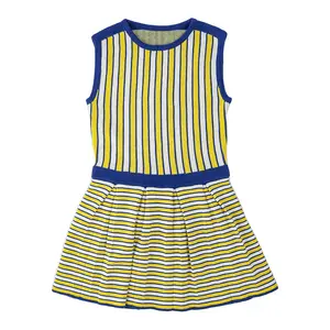 Robe pull sans manches pour petites filles 100% coton, pull tricoté à rayures, robe pour enfants