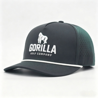 Casquette de baseball 5 panneaux personnalisée avec logo en relief, imperméable, découpée au laser, perforée, respirante, avec cordon, pour événements d'entreprise