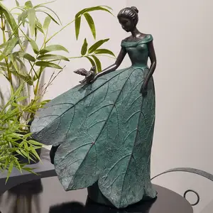도매 가정 장식 소박한 정원 야외 마당 판타지 인형 선물 잎 천사 소녀 요정 동상