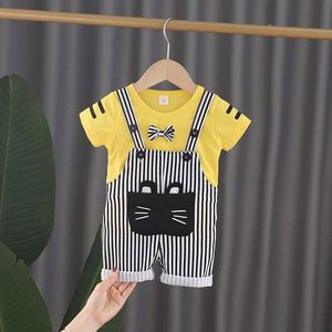 Nouveau produit : Combinaison décontractée en coton à rayures avec nœud pour bébé, 2 pièces, fabriquée en Chine - Product Image 1