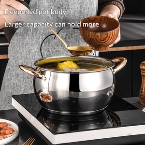 Ensemble de casseroles en acier inoxydable de luxe moderne à trois couches, 6 pièces avec poignée dorée, couvercle combiné, durable et facile à nettoyer - Product Image 2