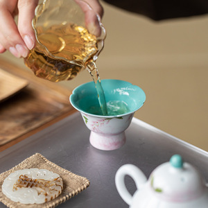 Guanlan Hand-Painted Wisteria Flower Stem Teacup Porcelain Cone Shape Master Cup For Kung Fu <b>Tea</b> <b>Set</b> - Product Image 2