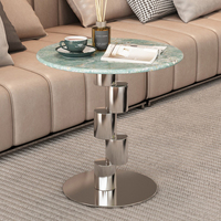 Table basse chromée en acier inoxydable, ronde, ensemble de meubles de maison, table d'appoint nordique moderne de luxe en marbre pour salon