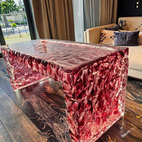 Mesa de Comedor/Barra Nórdica de Resina Transparente Hecha a Mano, Duradera y Multiusos, con Centro de Mesa de Cristal Luminoso Integrado