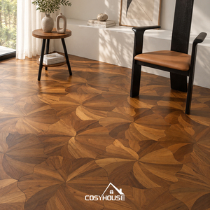 Suelo de Parqué de Madera de Teca de Lujo con Patrón de Hoja de Loto, Mosaico Artístico de Madera para Diseño de Interiores de Villas - Product Image 1