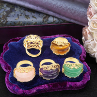 Bague ouverte tendance en cuivre avec pierres naturelles, cristal, texture vintage, fleur de prunier, quartz et améthyste, bijoux de mariage