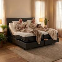 Sommier de lit électrique intelligent réglable double, séparé en deux parties, King/Queen, télécommande, zéro gravité, pour soins aux seniors
