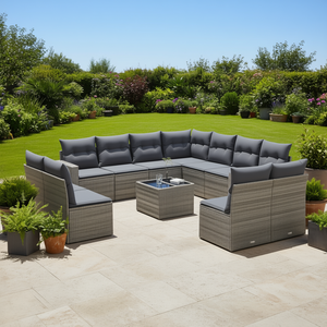 Grand ensemble de canapés de jardin modulaires en rotin gris, mobilier d'extérieur, 10 places, design contemporain - Product Image 2