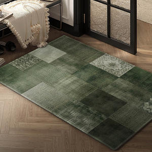 Tapis d'entrée Philona de style vintage, vert, patchwork, rectangulaire, en fibre de polyester, pour usage domestique - Product Image 1