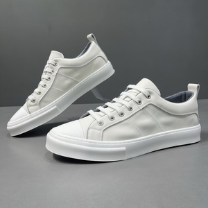 Baskets basses décontractées en cuir véritable blanc uni à lacets pour hommes, style luxe léger, respirantes <span class=keywords><strong>et</strong></span> polyvalentes - Product Image 2
