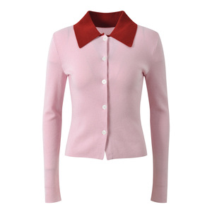 Cárdigan de <span class=keywords><strong>Punto</strong></span> Casual para Mujer, Nuevo de Principios de Otoño, Antibolitas, Color <span class=keywords><strong>Rosa</strong></span> Sólido, con Costuras, Cuello Camisero, Corte Entallado, Manga Larga, con Botones - Product Image 2