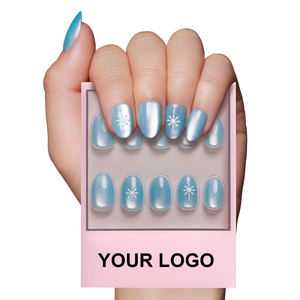 Private Label 30 Pcs Ongles Adhésifs <span class=keywords><strong>Bleu</strong></span> Pâle Glacé Flocon De Neige Graphique Court Ovale Faux Ongles Réutilisable Press On Nails Kit - Product Image 1
