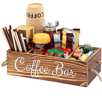Cesto Organizador de Café em Madeira Rústica para Bancada de Cozinha com Divisórias Removíveis e Suporte para Copos de Papel