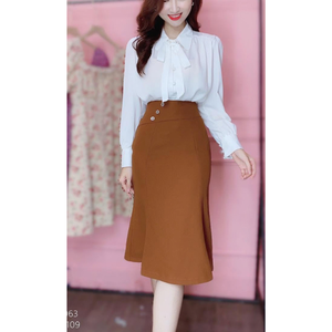 Raglan sleeve <b>Women</b> Long Sleeve Shirt with <b>Bow</b> <b>Tie</b> & Fabric-Covered Buttons Office Casual Solid Top Nine Quarter Plain Dyed - Product Image 5