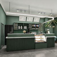 Comptoir de bar en bois sur mesure avec éclairage LED et étagères de rangement pour la décoration intérieure de café