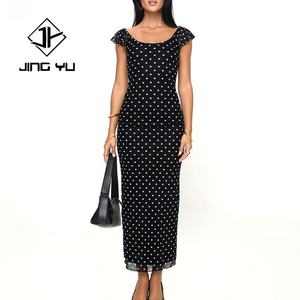 Robe longue de luxe personnalisée à pois noirs, douce pour la peau, de haute qualité, 100% rayonne voile, robe décontractée - Product Image 5