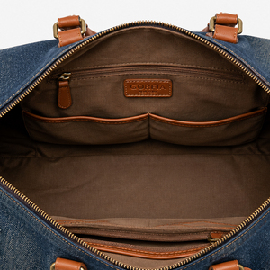 Sac de voyage en denim bleu délavé personnalisé, grande capacité, élégant, imperméable, décontracté, sac de voyage de nuit avec fermeture éclair pour les voyages de week-end - Product Image 6