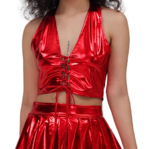 Women's Metallic-Colored Strappy Halter Neck Top for Parties, Events, and Performances Vest Fashion - Product Image 3