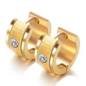 Fashion Clip-on Earrings 7mm Stainless Steel <b>Brushed</b> Zircon Inlaid Geometric Design For Women Party Jewelry Gold And Steel - Product Image 3