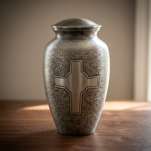 Silver Speckled Metal Cremation Urn <b>Keepsake</b> <b>Ashes</b> Vase Cross Memorial Urn European Style Funeral Decor - Indian Home Crafts - Product Image 1