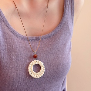 Simple Adjustable Long <b>Rope</b> <b>Chain</b> Sweater Necklace Bohemian Woven Rattan Round Water Drop Sunflower Pendant Necklaces for Women - Product Image 4