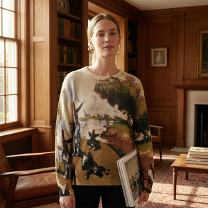 <span class=keywords><strong>Pull</strong></span> <span class=keywords><strong>en</strong></span> coton personnalisé pour femme, motif peint, tricot lourd 7GG, jacquard rétro, fabrication OEM ODM, vente <span class=keywords><strong>en</strong></span> gros, faible MOQ - Product Image 2