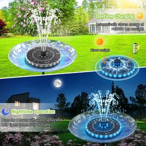Fuente Solar Flotante Mejorada con Bomba Sumergible, Batería de Litio Integrada, Luz RGB, 7 Estilos de <span class=keywords><strong>Agua</strong></span>, IP68 para Pecera o Patio - Product Image 4