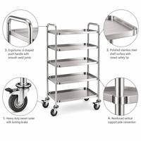 Chariot utilitaire multi-niveaux en acier inoxydable OEM, chariot de service roulant robuste, étagère réglable, pour hôtel, banquet, restauration, stockage