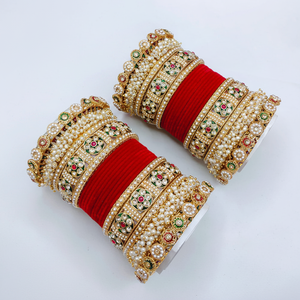 Handcrafted Bridal Velvet Bangles Set with Pota & Pearls Elegant Pearl <b>Bracelets</b> Fine Wedding Jewelry - Product Image 2