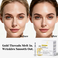 Ampoule de collagène en soie à fil d'or de haute qualité OEM avec acide hyaluronique, sérum facial hydratant, raffermissant et anti-âge