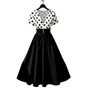 Vestido de lunares elegante para mujer, estilo europeo-americano, para comercio exterior transfronterizo, ideal para el día a día y con combinación de colores. - Product Image 1