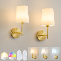 Lampu Dinding Nirkabel Isi Ulang dengan Remote Control 12 Warna RGB Dapat Diredupkan dengan Kap Lampu Kain untuk Kamar Tidur di Samping Tempat Tidur