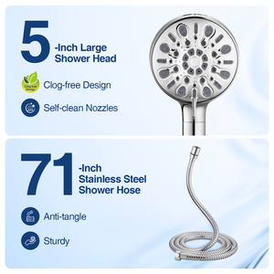 Pommeau de douche à main moderne en chrome 4,92 po, robinet de salle de bain multifonctionnel avec finition polie - Product Image 2