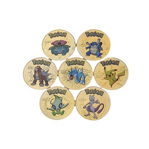 Pièce de monnaie numismatique ronde de 4 cm en émail <span class=keywords><strong>or</strong></span> <span class=keywords><strong>et</strong></span> <span class=keywords><strong>argent</strong></span>, motif Pokémon Pikachu <span class=keywords><strong>et</strong></span> Eevee, mignonne, en stock OEM, 1 pièce par emballage en sac OPP sous coque plastique - Product Image 1