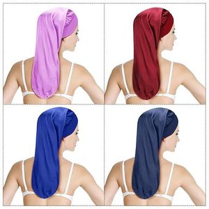 Bonnet de nuit personnalisé pour femme en polyester satiné, bonnet de sommeil multicolore avec broderie et logo sérigraphié - Product Image 4