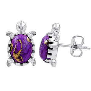 GOURIK Boucles d'oreilles clous en argent sterling 925 avec motif tortue turquoise et cuivre violet, sertissage clos, pour femme, usage quotidien - Product Image 3