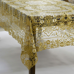 Moderno fiore d'oro ricamato 100% poliestere tovaglia di pizzo - Product Image 1