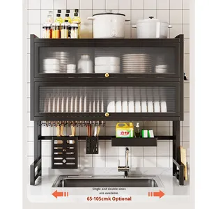 Estante de Almacenamiento Multifuncional para Fregadero de Cocina, Doble Capa, Moderno, a Prueba de Polvo, de Acero al Carbono, Impermeable, para Platos y Tazones - Product Image 2