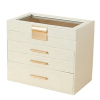 MINEESI Organisateur de bijoux rectangulaire européen en PU à quatre niveaux avec fenêtre, boîte exquise pour colliers, clous d'oreilles et boucles d'oreilles