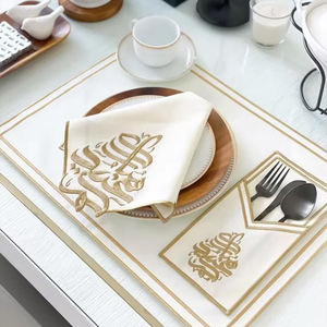 Juego de Manteles Individuales Cuadrados Modernos PMZW Ecológicos 100% Lino con Bordado y Dobladillo, 60x60cm, para Hogar, Restaurante, Avión - Product Image 4