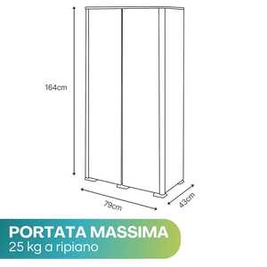 Armario para escobas de plástico con 2 puertas lisas de 79x43x164 cm, almacenamiento con compartimento para escobas y 3 compartimentos internos - Product Image 2