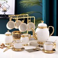 Nouveau Set de Tasses et Soucoupes à Café en Céramique Luxe Bord Doré, Style Européen, pour Thé de l'Après-midi avec Support