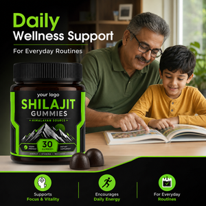 Gummies de Shilajit Pur et Brut de l'Himalaya, Formule Personnalisée, Certifiées GMP, Véganes, Sans OGM, au Ginseng et Maca, pour l'Énergie, la Stamina et la Vitalité - Product Image 1
