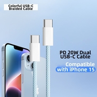 Câble USB-C vers C tressé en nylon coloré avec charge rapide 3A PD 60W et conducteur en cuivre pur pour iPhone 15