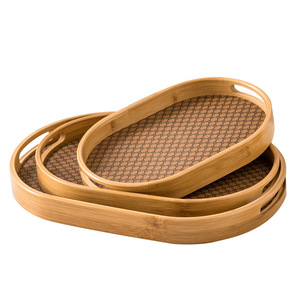Nordic style bamboo bread <b>tray</b>, table storage plate, retro floral tile pattern dessert plate, a great item for home tea break - Product Image 3