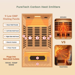 ห้องซาวน่าอินฟราเรดสำหรับ 2 คน 1800 วัตต์ พร้อมไฟสีแดง สำหรับใช้ในบ้าน ทำจากไม้เฮมล็อกแคนาดา พร้อมบลูทูธ เหมาะสำหรับการทำสมาธิและผ่อนคลาย - Product Image 5